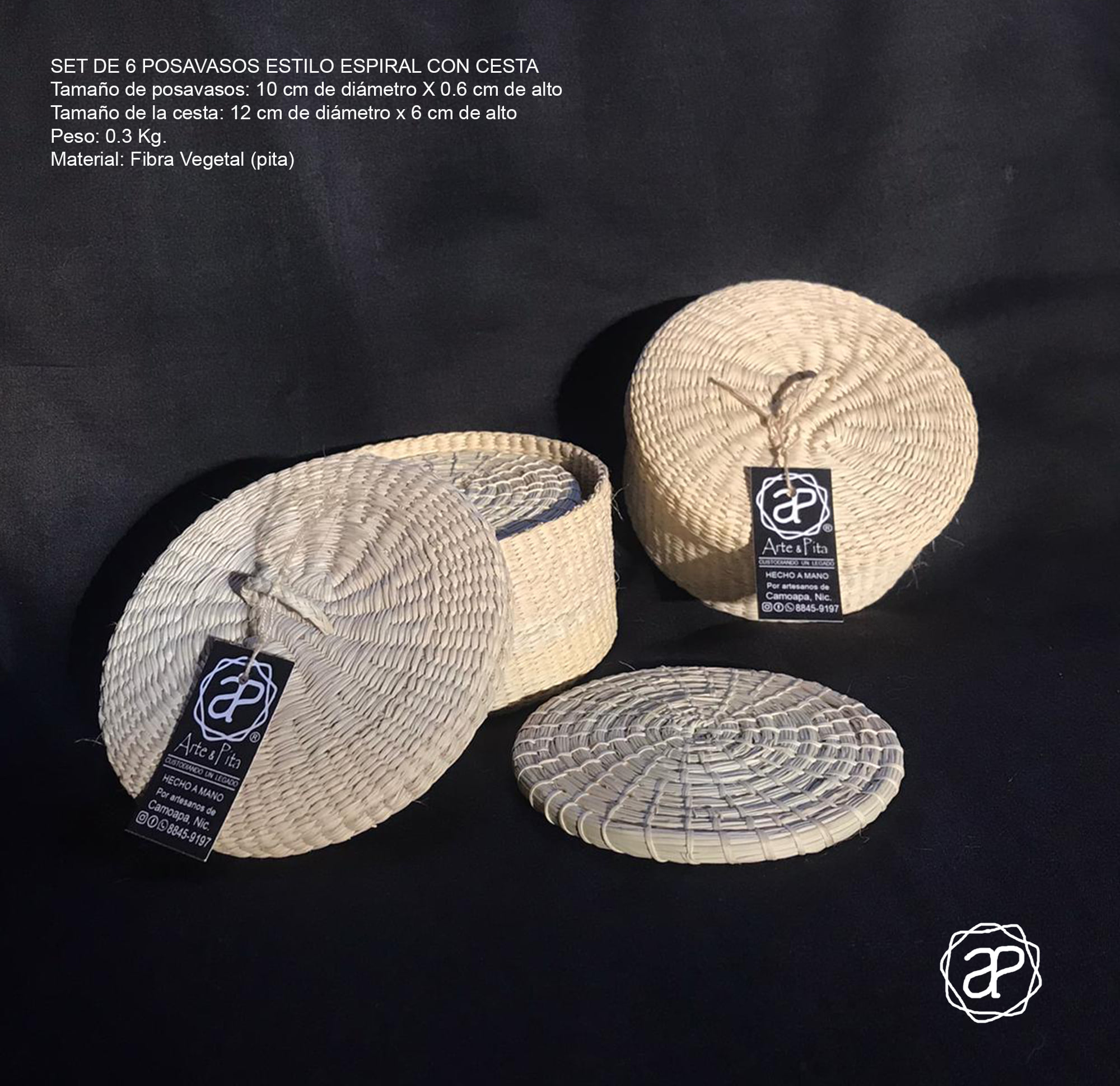 Set de 6 posavasos estilo espiral con cesta