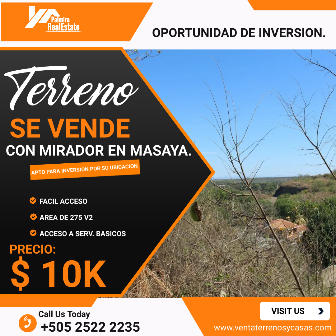 VENTA DE TERRENO CON MIRADOR EN MASAYA