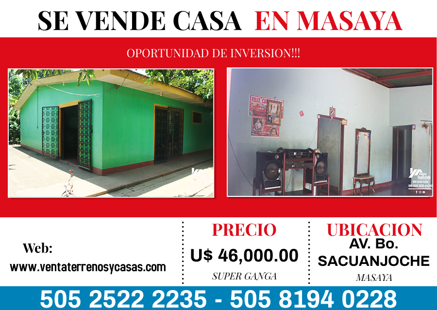 VENTA DE CASA EN MASAYA