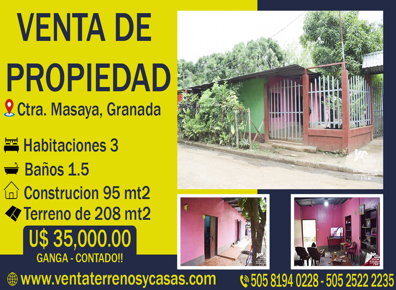 VENTA DE COMODA Y ESPACIOSA CASA EN MASAYA