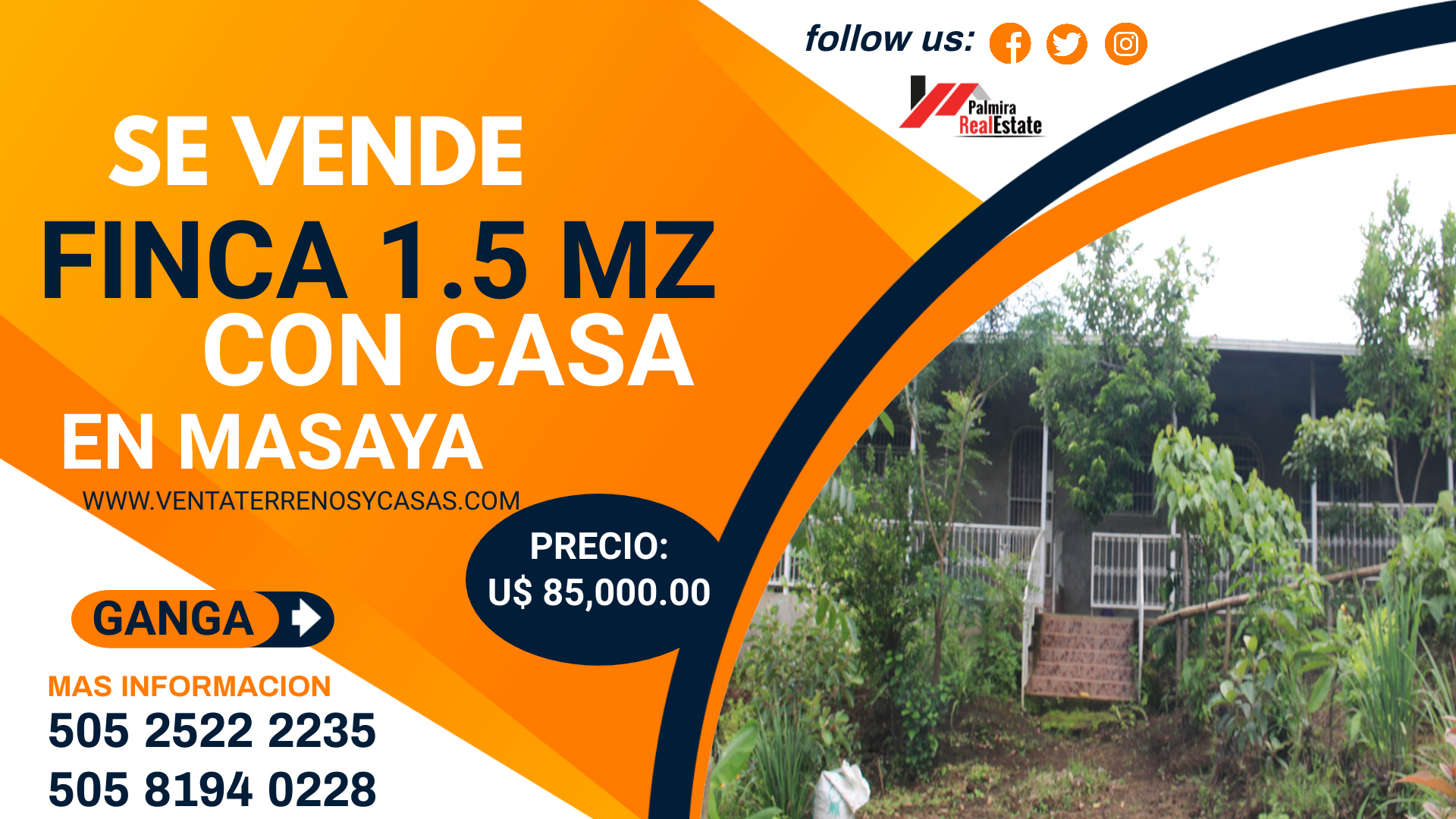 SE VENDE FINCA DE 1.5MZ CON CASA EN MASAYA