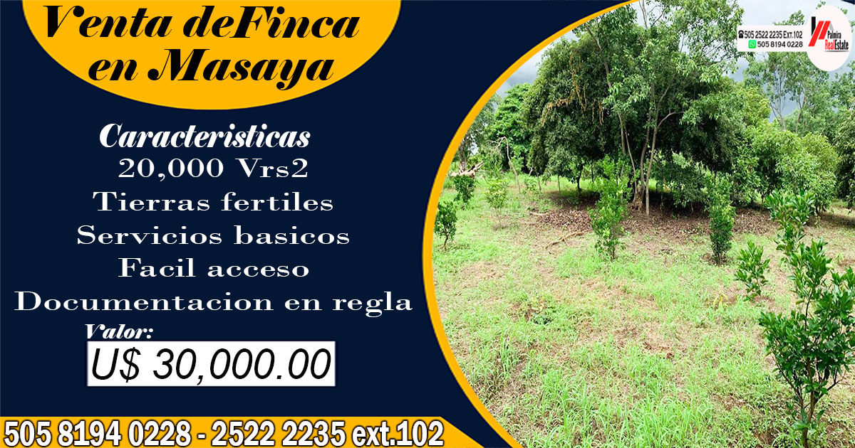 SE VENDE FINCA AGRICOLA EN MASAYA